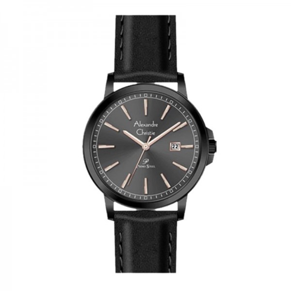 Alexandre Christie AC 1014 Full Black Rosegold Leather Man MDLIPDGRG